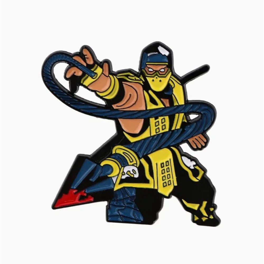 Lapel Pin Metal Enamel Mortal Kombat Scorpion Yellow Ninja Brooch